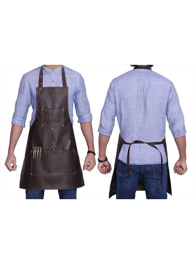 FACON Facón Professional Leather Hair Cutting Hairdressing Barber Apron Cape for Salon Hairstylist - Multi-use, Adjustable with 6 pockets - Heavy Duty Premium Quality - Limited Edition - 28" x 24" (Brown) - Image 3