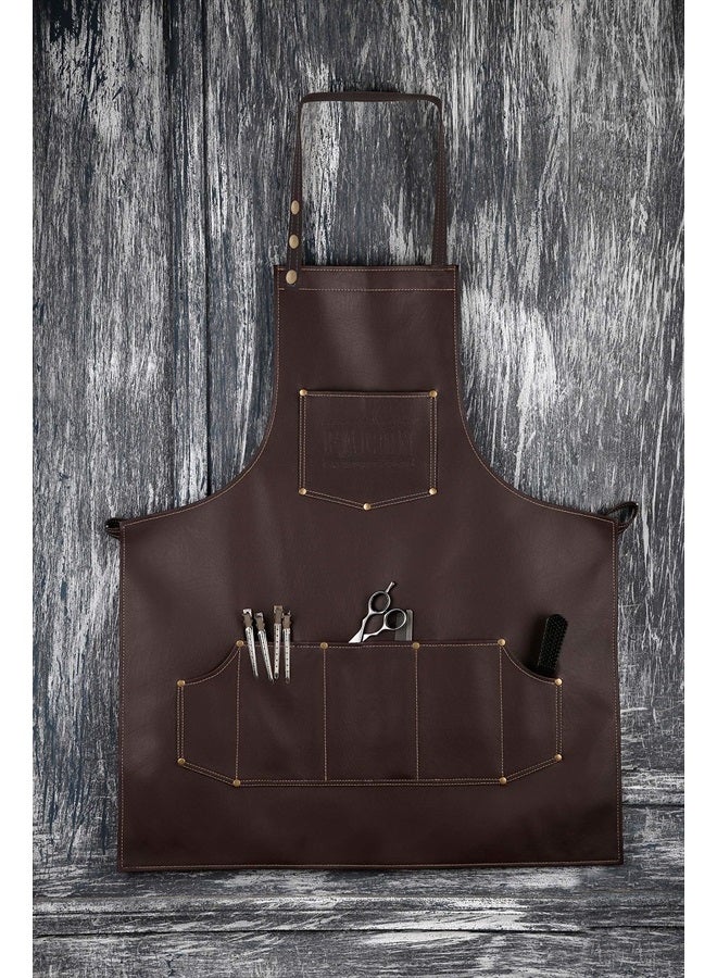 FACON Facón Professional Leather Hair Cutting Hairdressing Barber Apron Cape for Salon Hairstylist - Multi-use, Adjustable with 6 pockets - Heavy Duty Premium Quality - Limited Edition - 28" x 24" (Brown) - Image 2