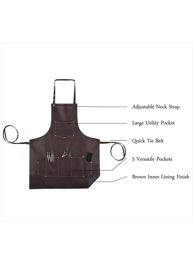 FACON Facón Professional Leather Hair Cutting Hairdressing Barber Apron Cape for Salon Hairstylist - Multi-use, Adjustable with 6 pockets - Heavy Duty Premium Quality - Limited Edition - 28" x 24" (Brown) - Image 4