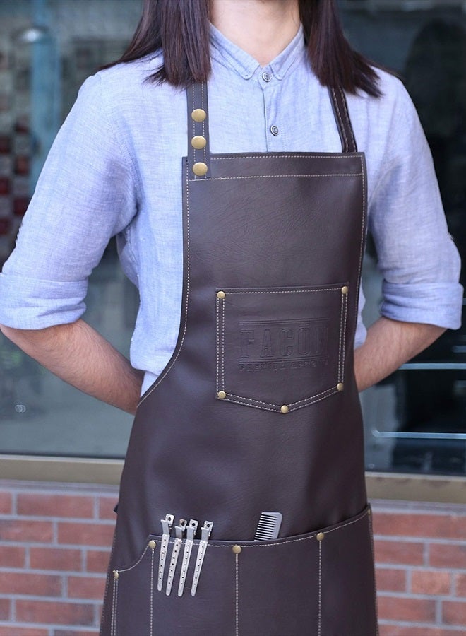 FACON Facón Professional Leather Hair Cutting Hairdressing Barber Apron Cape for Salon Hairstylist - Multi-use, Adjustable with 6 pockets - Heavy Duty Premium Quality - Limited Edition - 28" x 24" (Brown) - Image 5