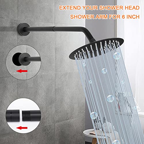 HarJue Shower Head Extension Arm, Shower Extender Water Outlet- Lowers Existing, Shower Pipe Extension for Bathroom, Made of Solid Metal Stainless Steel(10 Inch, Matte Black) - Image 4