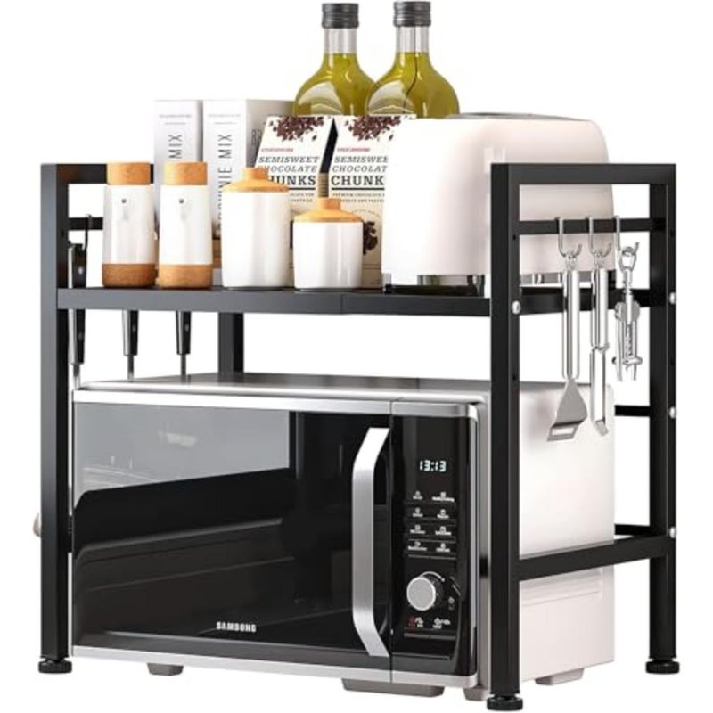 Microwave Oven Rack, Expandable Microwave Shelf for Kitchen Counter, 2 Tiers Microwave Stand Countertop Organizer for Kitchen Counter - Image 1