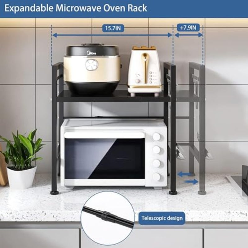 Microwave Oven Rack, Expandable Microwave Shelf for Kitchen Counter, 2 Tiers Microwave Stand Countertop Organizer for Kitchen Counter - Image 5