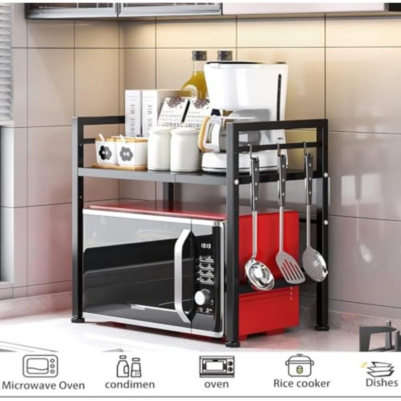Microwave Oven Rack, Expandable Microwave Shelf for Kitchen Counter, 2 Tiers Microwave Stand Countertop Organizer for Kitchen Counter - Image 4