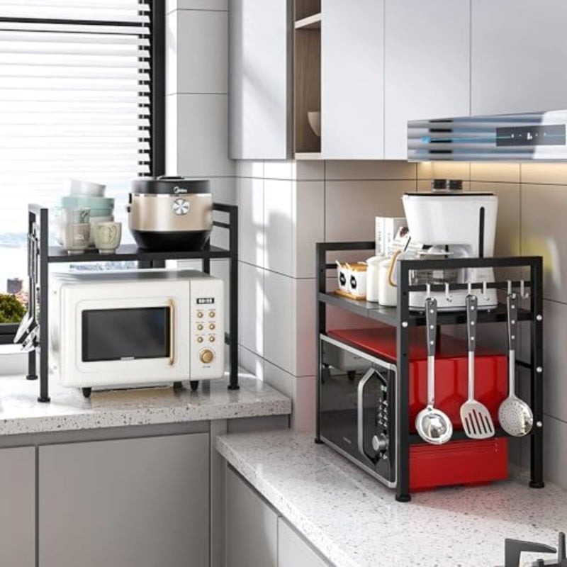 Microwave Oven Rack, Expandable Microwave Shelf for Kitchen Counter, 2 Tiers Microwave Stand Countertop Organizer for Kitchen Counter - Image 2