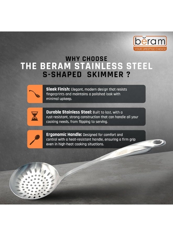 BERAM Cooking S-Shaped Skimmer – 304 Stainless Steel Food Strainer, Spatula and Kitchen Utensil Spoon, 100% Food-Grade, Compact, Lightweight, and Durable Silver Design - Image 3