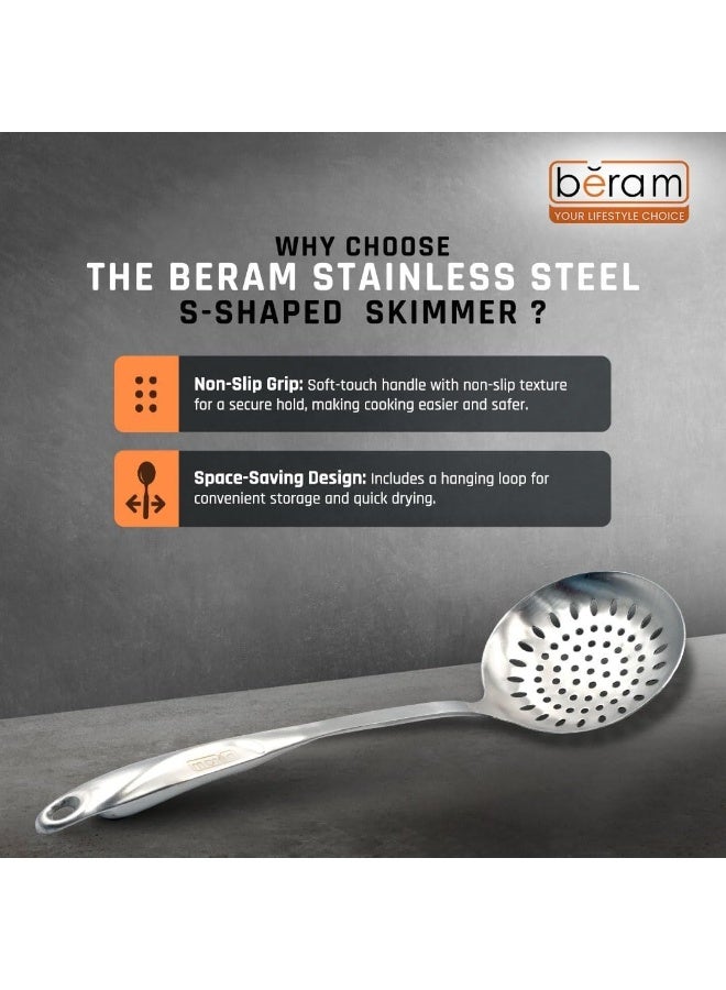 BERAM Cooking S-Shaped Skimmer – 304 Stainless Steel Food Strainer, Spatula and Kitchen Utensil Spoon, 100% Food-Grade, Compact, Lightweight, and Durable Silver Design - Image 4