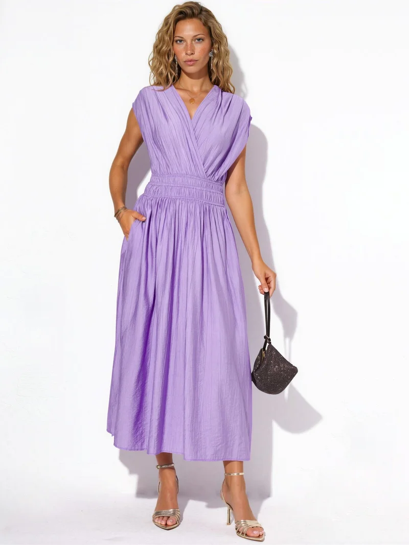 بوسيم BUSEM Textured V-Neck Midi Dress