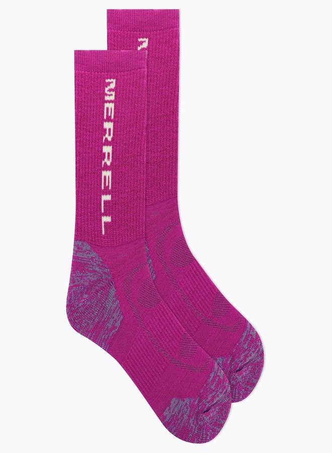 Merrell Men's and Women's Merino Wool Hiking Crew Sock 1 Pair Pack, Pink, 5-9.5 Women's /5-8.5 Men's - Image 2