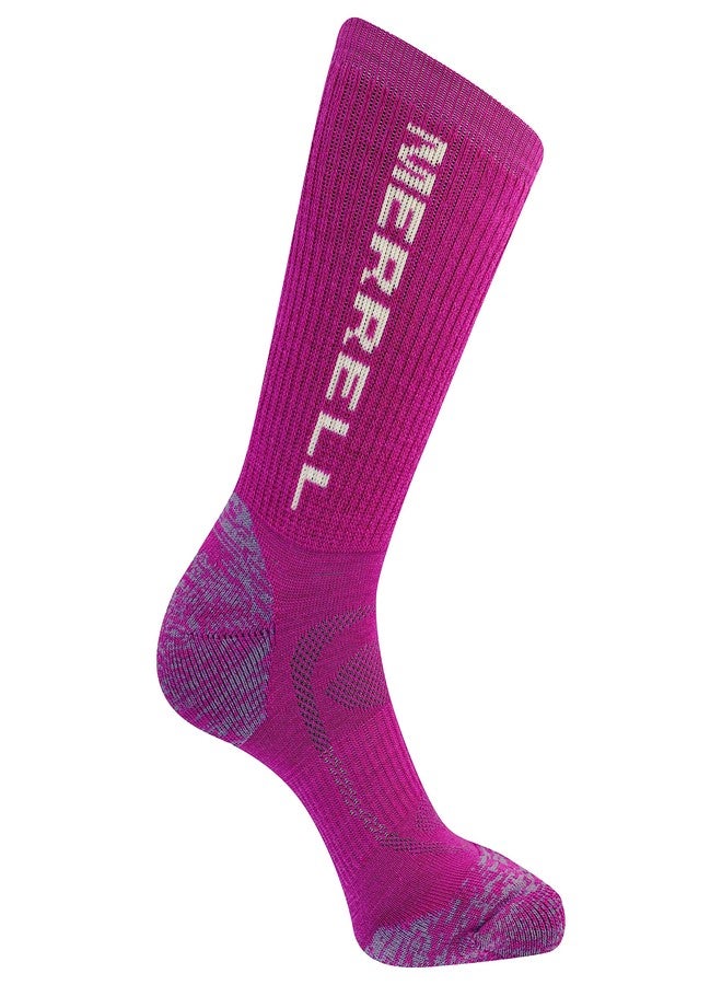 Merrell Men's and Women's Merino Wool Hiking Crew Sock 1 Pair Pack, Pink, 5-9.5 Women's /5-8.5 Men's - Image 1