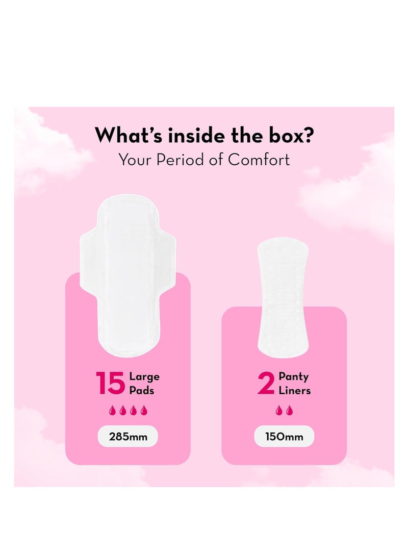 Plush Plush Ultra-Thin Large Sanitary Pads for Women, 15 Pcs | For Light-Medium Flow | 2 Panty Liners | 100% Rash-Free | Pure U.S. Cotton Pads | Affordable Sanitary Pads  - Image 2