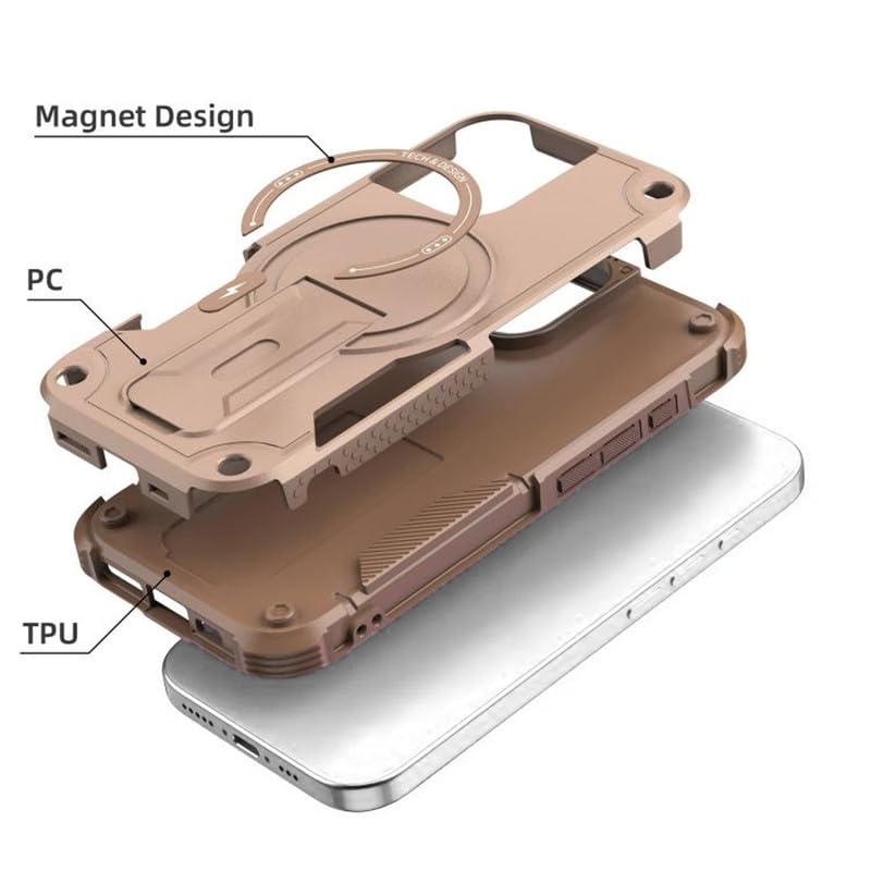 US LITE Back Cover for iPhone 15 with Portable Kickstand | Mag-Safe Compatible Magnetic Case | Shockproof Military Grade Protection | Extreme Protection Phone Cover – Bronze - Image 4