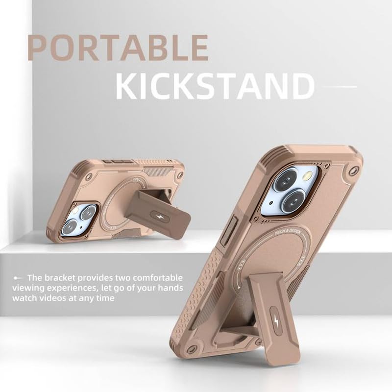 US LITE Back Cover for iPhone 15 with Portable Kickstand | Mag-Safe Compatible Magnetic Case | Shockproof Military Grade Protection | Extreme Protection Phone Cover – Bronze - Image 5