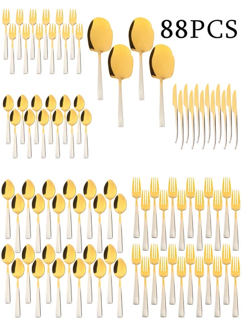 88 Pieces Cutlery Set Service for 24 person,Pure Stainless Steel Flatware Set,Mirror Polished Cutlery Utensil Set Include Spoon/Fork/Rice Server/Knife/Cake Fork/Tea Spoon