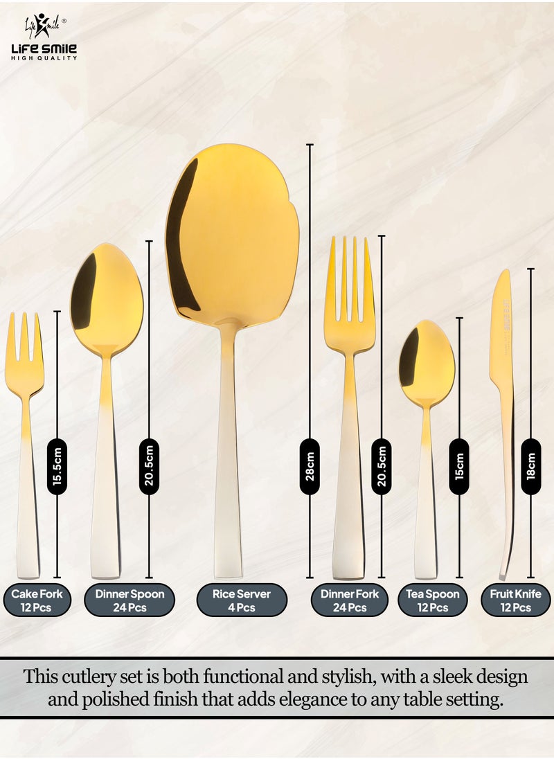 Life Smile - 88 Pieces Cutlery Set Service for 24 person,Pure Stainless Steel Flatware Set,Mirror Polished Cutlery Utensil Set Include Spoon/Fork/Rice Server/Knife/Cake Fork/Tea Spoon - Image 1