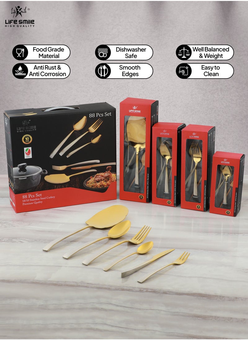 Life Smile - 88 Pieces Cutlery Set Service for 24 person,Pure Stainless Steel Flatware Set,Mirror Polished Cutlery Utensil Set Include Spoon/Fork/Rice Server/Knife/Cake Fork/Tea Spoon - Image 1