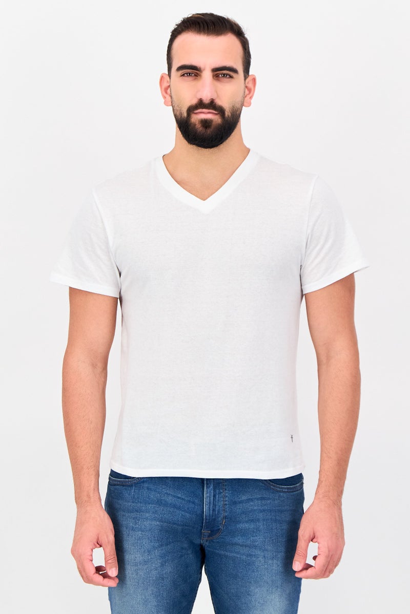 Frye Men 4 Pieces V-Neck Brand Logo Short Sleeve T-Shirt, White - Image 1