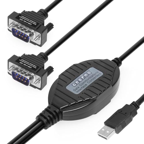 Gearmo 2 Port RS-232 Serial to USB Adapter Cable, FTDI Chipset, 5ft Length, ESD Protection, Windows/macOS/Linux Compatible - Image 1