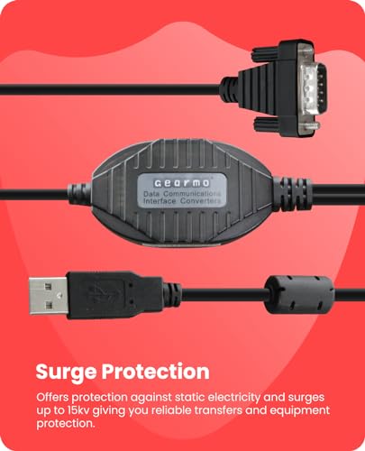 Gearmo 2 Port RS-232 Serial to USB Adapter Cable, FTDI Chipset, 5ft Length, ESD Protection, Windows/macOS/Linux Compatible - Image 4