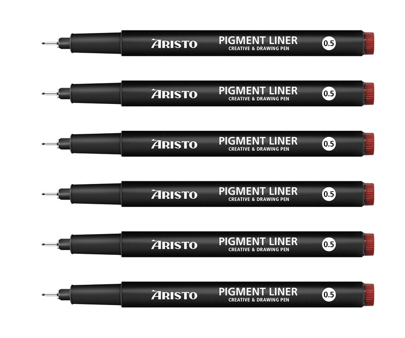 Aristo Precision Pigment Liners Fineliner Set 6 Fine Tip Drawing Pens for Artists Waterproof Archival Black Ink Ideal for Illustrations Sketching Technical Drawing - Image 1