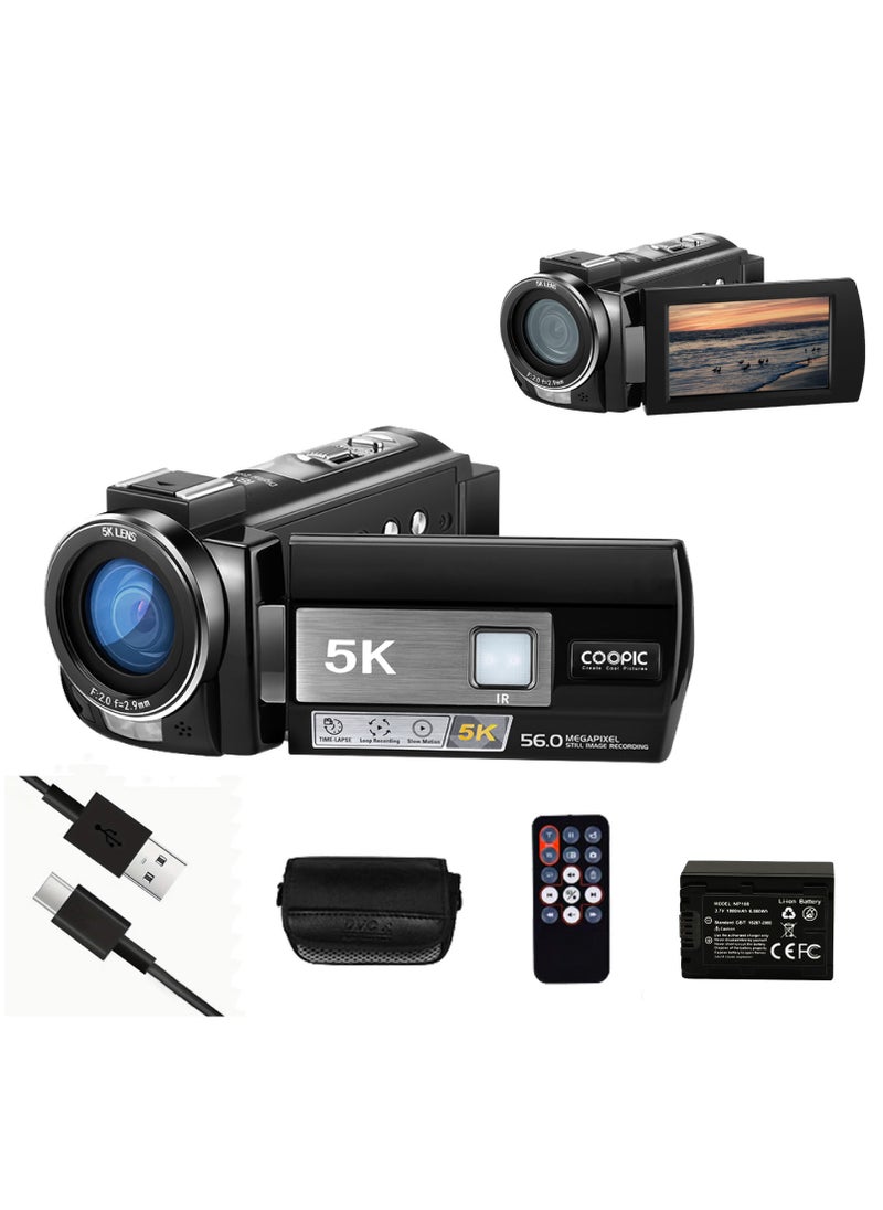 Coopic - COOPIC V5000 3’’ IPS 5K UHD Camera with 56MP Photos, 18X Zoom, Wi-Fi, IR Night Vision, Slow Motion & Time-Lapse, Remote Control & 270° Screen Rotation, Ideal for Vlogging, Live Streaming & Outdoor Adventures - Image 1