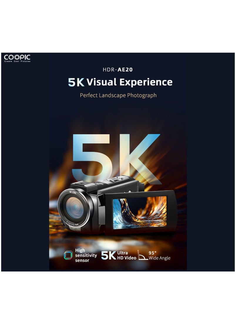 Coopic - COOPIC V5000 3’’ IPS 5K UHD Camera with 56MP Photos, 18X Zoom, Wi-Fi, IR Night Vision, Slow Motion & Time-Lapse, Remote Control & 270° Screen Rotation, Ideal for Vlogging, Live Streaming & Outdoor Adventures - Image 1