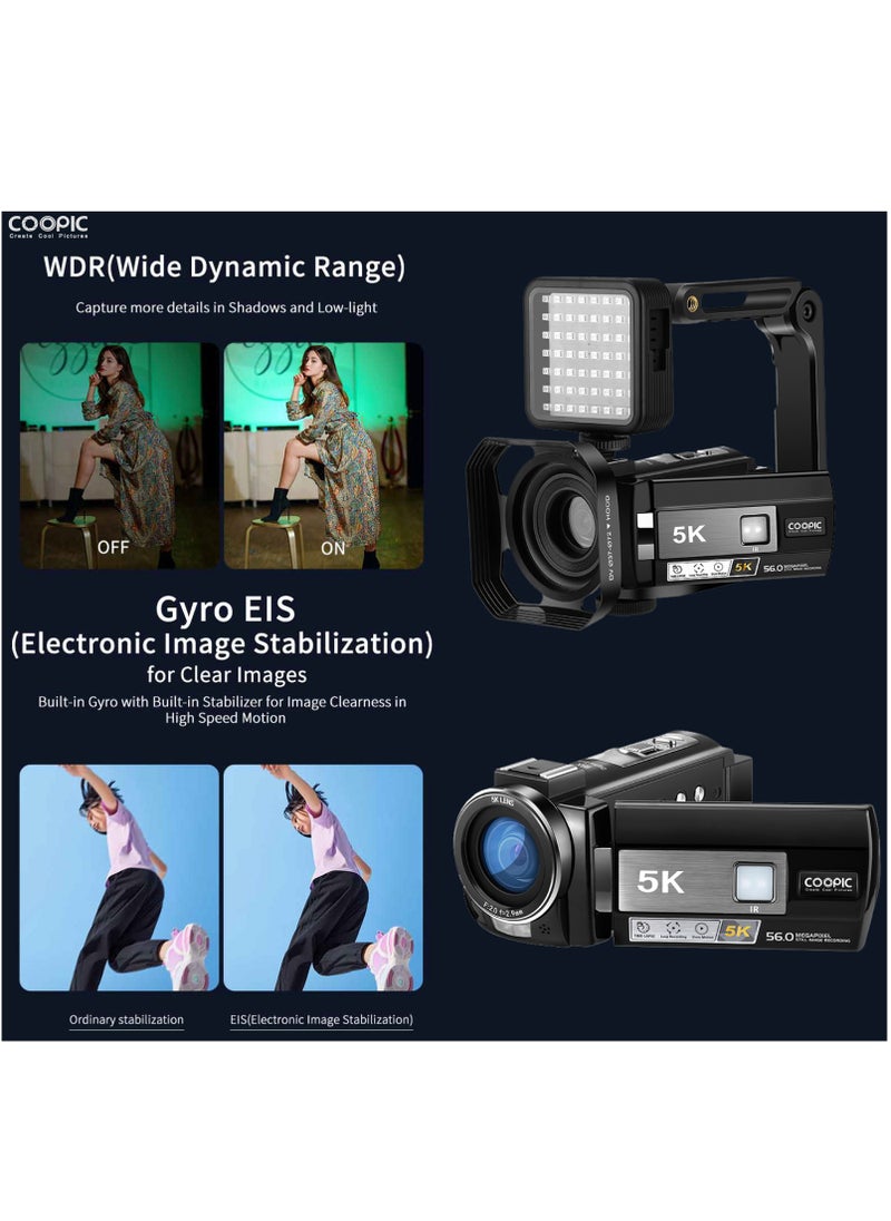 Coopic - COOPIC V5000 3’’ IPS 5K UHD Camera with 56MP Photos, 18X Zoom, Wi-Fi, IR Night Vision, Slow Motion & Time-Lapse, Remote Control & 270° Screen Rotation, Ideal for Vlogging, Live Streaming & Outdoor Adventures - Image 1