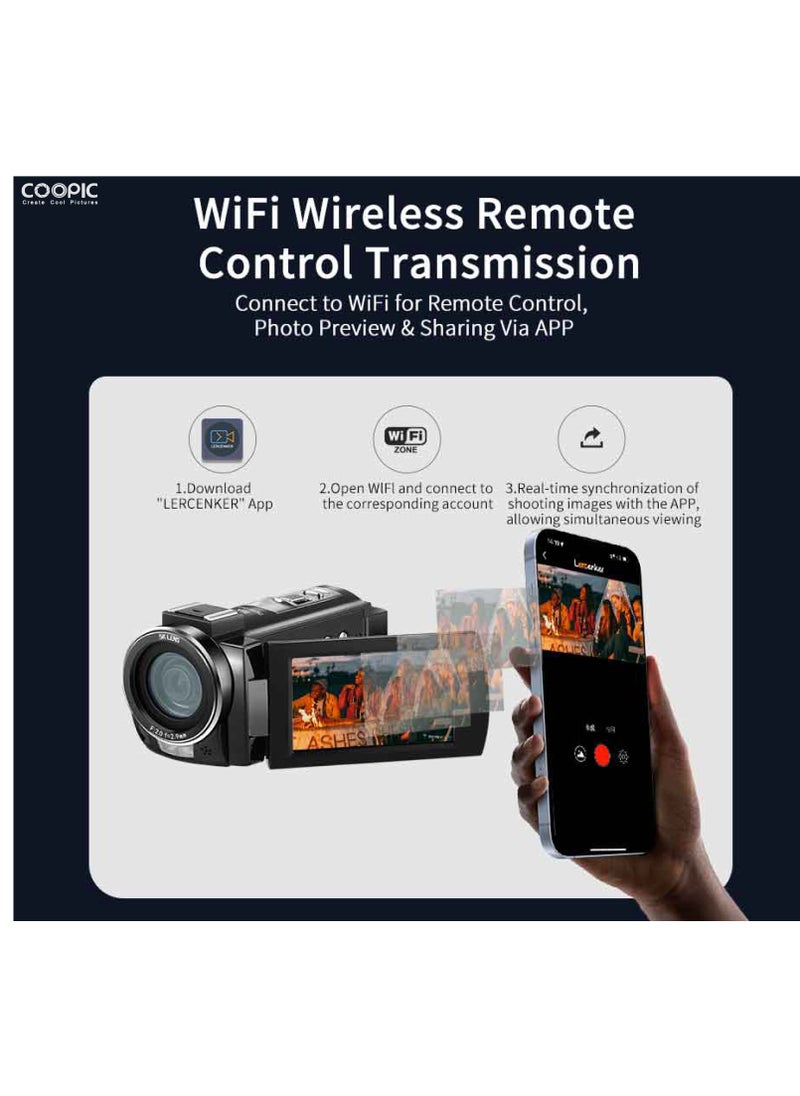 Coopic - COOPIC V5000 3’’ IPS 5K UHD Camera with 56MP Photos, 18X Zoom, Wi-Fi, IR Night Vision, Slow Motion & Time-Lapse, Remote Control & 270° Screen Rotation, Ideal for Vlogging, Live Streaming & Outdoor Adventures - Image 1