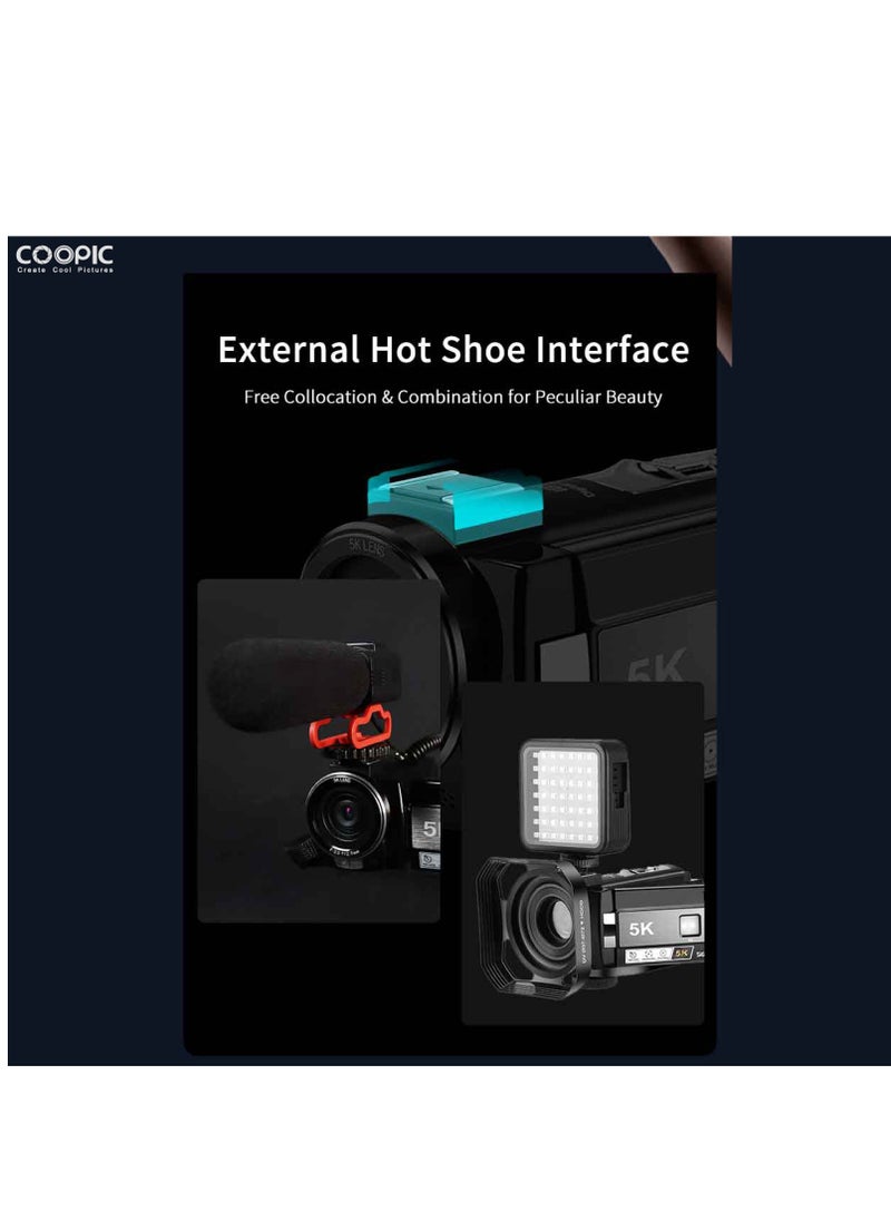 Coopic - COOPIC V5000 3’’ IPS 5K UHD Camera with 56MP Photos, 18X Zoom, Wi-Fi, IR Night Vision, Slow Motion & Time-Lapse, Remote Control & 270° Screen Rotation, Ideal for Vlogging, Live Streaming & Outdoor Adventures - Image 1