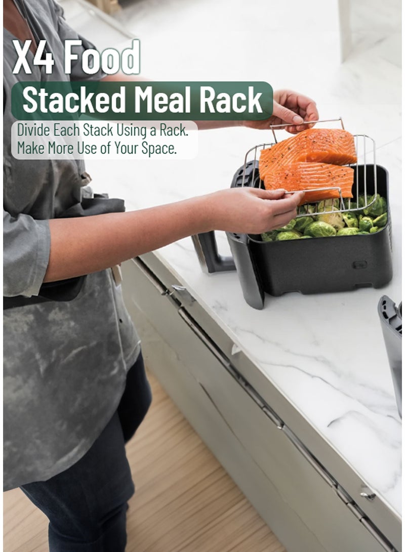 GREEN LION Double Decker Pro Digital Air Fryer Dual 11.2 Capacity with Rapid Air Circulation & Non Stick Coating / LED Touch Display / 5.6+5.6L Capacity / Stacked Meal Rack / Transparent Window AirFryer / 6 Preset Cooking Programs - Black - Image 3