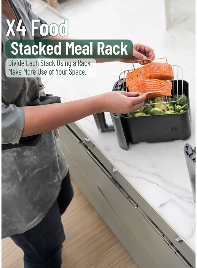 جرين ليون قلاية هوائية رقمية Double Decker Pro سعة مزدوجة 11.2 لتر مع دوران الهواء السريع وطبقة غير لاصقة، شاشة لمس LED، سعة 5.6+5.6 لتر، رف طعام مكدس، نافذة شفافة، 6 برامج طبخ مسبقة - أسود - Image 3