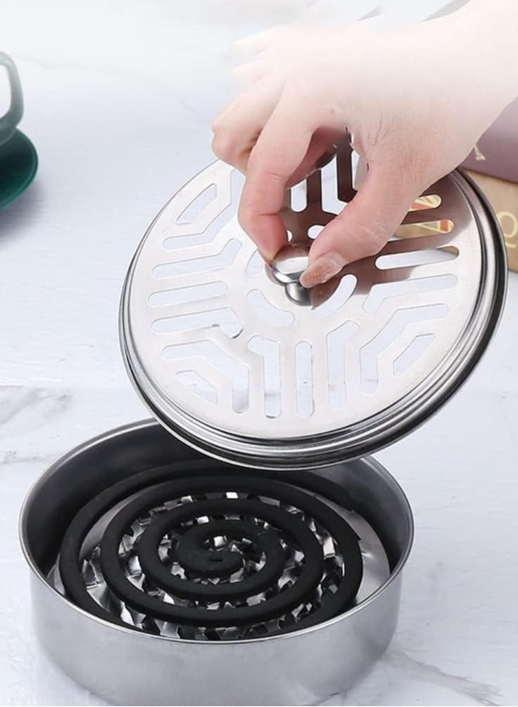 Kimaya 2pcs Stainless Steel Holder for Mosquito Coils, Mosquito Spiral Holder Box, Mosquito Coil Holder with Lid for Home, Garden, Camping, Fishing, Travel, Outdoor - Image 1