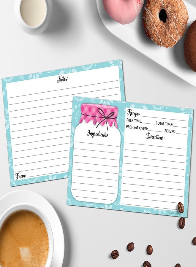 321Done 4x6 Recipe Cards (Set of 50) - Mason Jar - Thick Double Sided Premium Card Stock - Made in USA - Rustic Pink and Teal, Large Notes From - Image 3