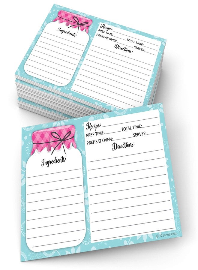 321Done 4x6 Recipe Cards (Set of 50) - Mason Jar - Thick Double Sided Premium Card Stock - Made in USA - Rustic Pink and Teal, Large Notes From - Image 2