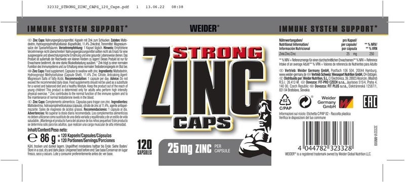 Weider Strong Zinc Caps high dose 25 mg zinc per capsule 120 capsules protect your immune system - Image 3