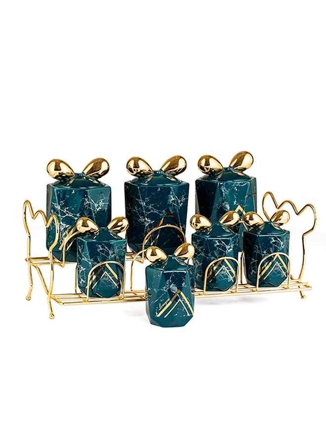 Lotus Porcelain - Spices Set 8 Piece Diamond With Stand Porcelain Louts assorted shapes - Image 1