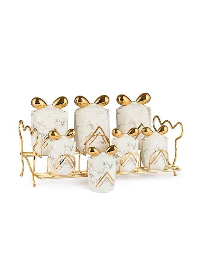 Lotus Porcelain - Spices Set 8 Piece Diamond With Stand Porcelain Louts assorted shapes - Image 1