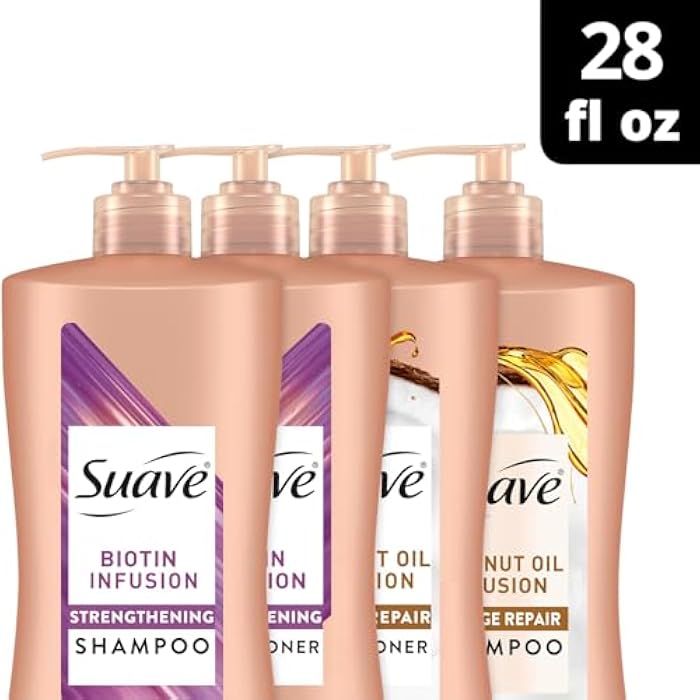 Suave Shampoo and Conditioner Set, Coconut Oil Infusion + Biotin Infusion – Hair Repair & Strengthening Hair Care Bundle, 28 Oz Ea (4 Piece Set) - Image 3