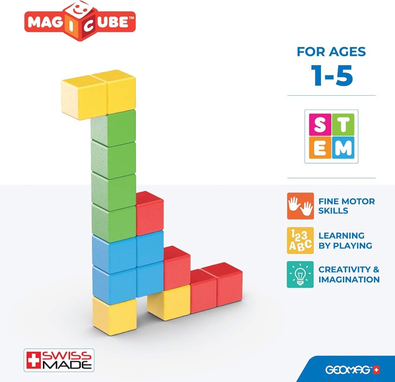GEOMAG Magicube FullColor STEM & Educational Magnetic Construction Toy - Made in Switzerland, 100% Recycled Plastic, Open Ended, 1yr+, 16pcs - Image 5