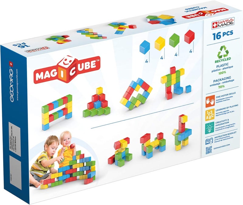 GEOMAG Magicube FullColor STEM & Educational Magnetic Construction Toy - Made in Switzerland, 100% Recycled Plastic, Open Ended, 1yr+, 16pcs - Image 2