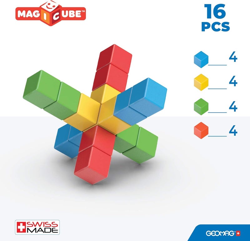 GEOMAG Magicube FullColor STEM & Educational Magnetic Construction Toy - Made in Switzerland, 100% Recycled Plastic, Open Ended, 1yr+, 16pcs - Image 4