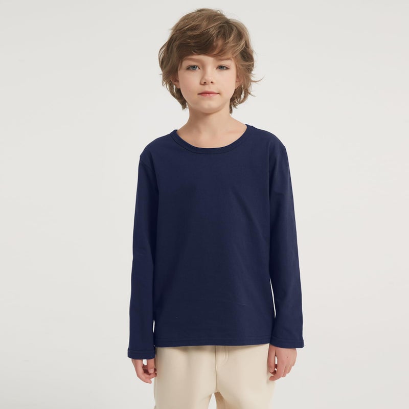 Phedrew 4 Pack Boys Cotton Long Sleeve Shirts Kids Soft Crewneck Basic Tees Solid Colors Fall Tops for Toddler Boysï¼ˆ2T-14Yearsï¼‰ - Image 2