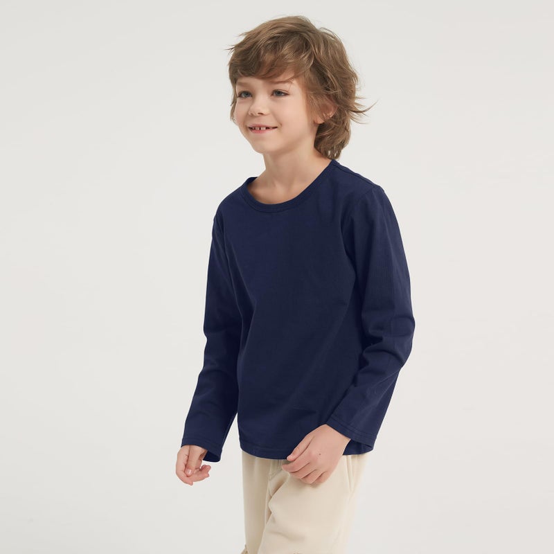 Phedrew 4 Pack Boys Cotton Long Sleeve Shirts Kids Soft Crewneck Basic Tees Solid Colors Fall Tops for Toddler Boysï¼ˆ2T-14Yearsï¼‰ - Image 5
