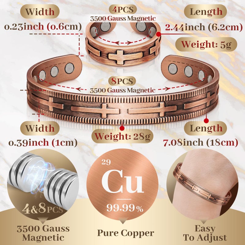 Auramag Copper Bracelets for Women, Copper Ring & Magnetic Bracelet with 3500 Gauss Magnets, 99.99% Pure Copper Jewelry for Women - Image 4