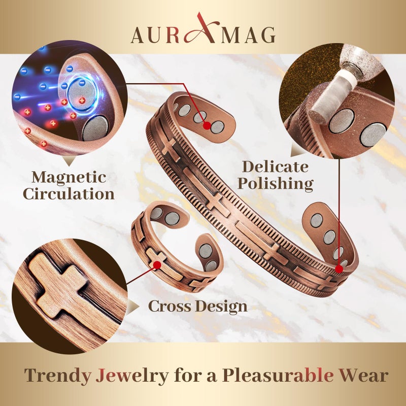 Auramag Copper Bracelets for Women, Copper Ring & Magnetic Bracelet with 3500 Gauss Magnets, 99.99% Pure Copper Jewelry for Women - Image 3