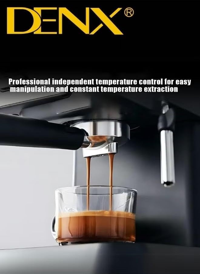 دينكس ماكينة قهوة إسبريسو DENX DX2093 - قدرة 850 واط، خزان بسعة 1.6 لتر، جهاز رغوة الحليب وعصا البخار، قرص تحكم تناظري بدرجة الحرارة، هيكل من الفولاذ المقاوم للصدأ، لتحضير الكابتشينو واللاتيه في المنزل. - Image 4