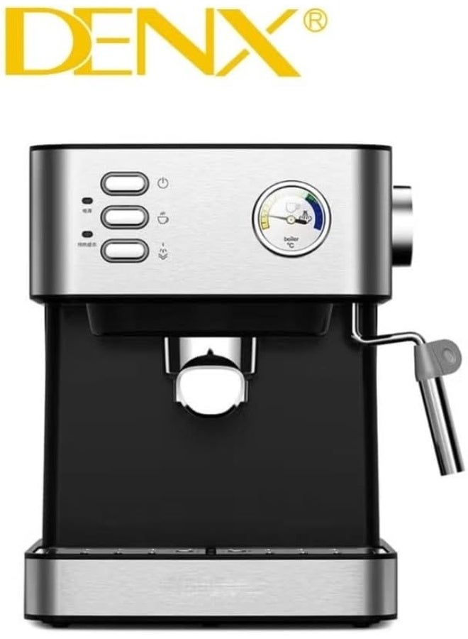دينكس ماكينة قهوة إسبريسو DENX DX2093 - قدرة 850 واط، خزان بسعة 1.6 لتر، جهاز رغوة الحليب وعصا البخار، قرص تحكم تناظري بدرجة الحرارة، هيكل من الفولاذ المقاوم للصدأ، لتحضير الكابتشينو واللاتيه في المنزل. - Image 2