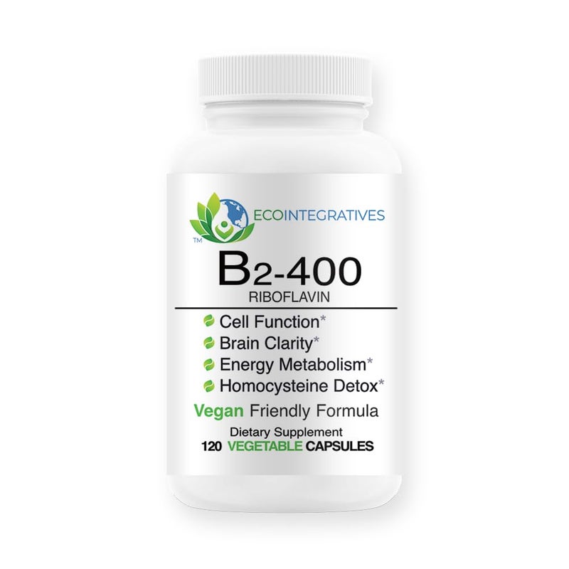 EcoIntegratives B2400 Pure Riboflavin Nervous System Health Homocysteine Detox Cardiovascular Helps Boost Energy Mental Clarity Metabolism and Cell Function 120