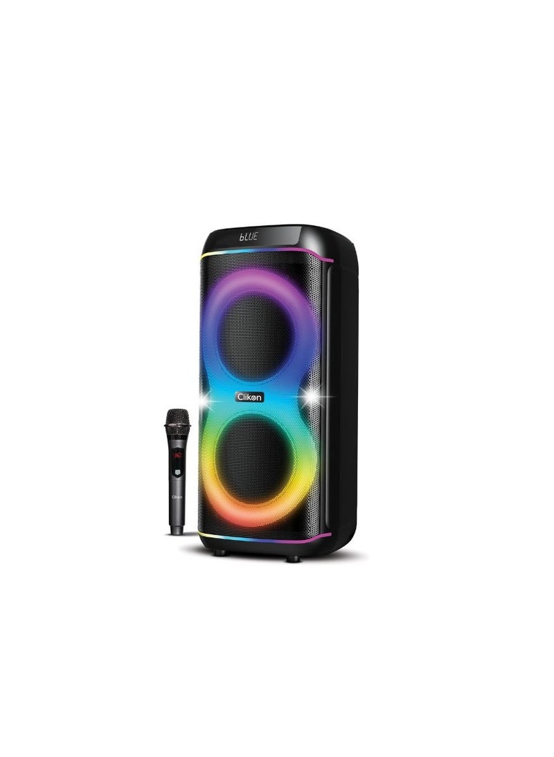 Clikon Wireless Party Speaker – 80W RMS Output, Dual 8-Inch Speakers, RGB Light Show, Wireless Mic – CK882 – Black - Image 3