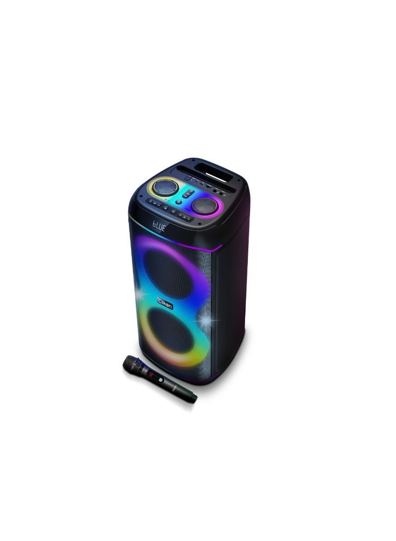 Clikon Wireless Party Speaker – 80W RMS Output, Dual 8-Inch Speakers, RGB Light Show, Wireless Mic – CK882 – Black - Image 2